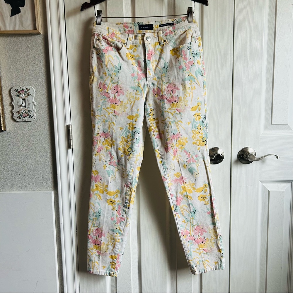 Charter Club white floral bristol skinny ankle jeans